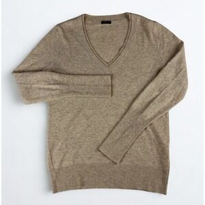 J Crew Wool Cashmere Blend V-Neck Sweater Womens S Tan Classic Lightweight Soft